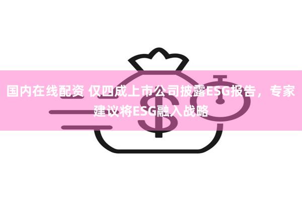 国内在线配资 仅四成上市公司披露ESG报告，专家建议将ESG融入战略